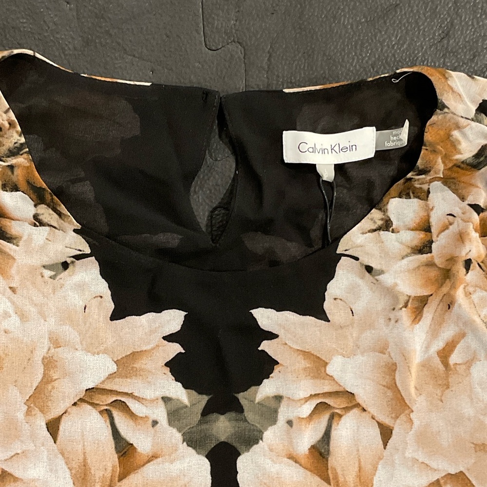 Calvin Klein Black Blouse with Cream Floral Print - Picture 2 of 2